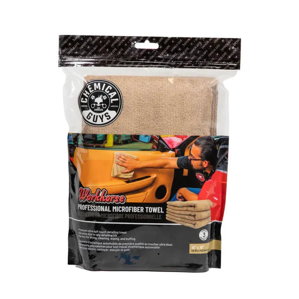 Chemical Guys Workhorse Professional Grade Microfiber Towel (3 Pack)