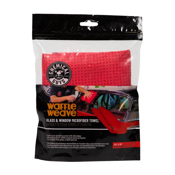 Chemical Guys Red Waffle Weave Glass and Window Microfiber Towel