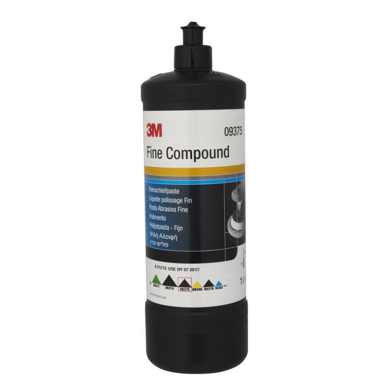 A black bottle of 3M Perfect-It Fine Compound with product details and branding on the label.