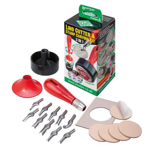 Essdee 3 in 1 Lino Cutter and Stamp Carving Kit (10 Cutters and 5 Stamps)