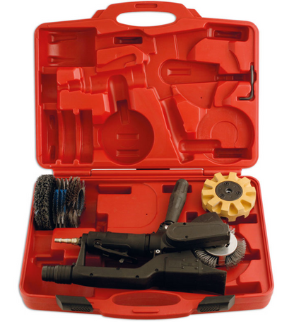 Power-TEC Surface Prep Pro air-powered tool and accessories in open red carrying case