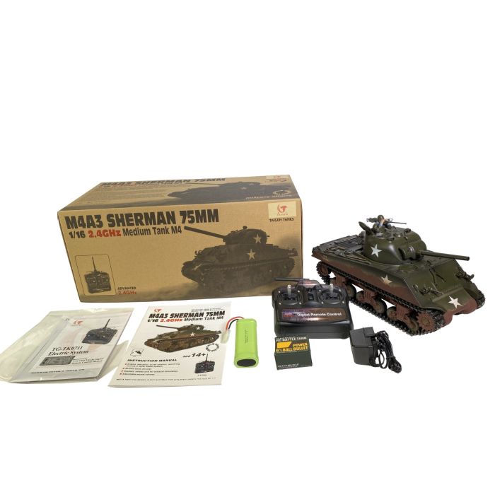 Taigen Hand Painted Sherman RC Tank - 360° Turret and Metal Parts